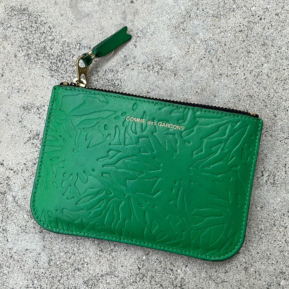 Comme Des Garçons CDG Forest print limited edition kelly green makeup bag small